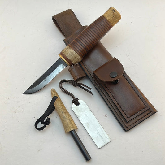 Pecks Woods Leather - Knife, Ferro Rod, Diamond Sharpener, and Leather sheath #52