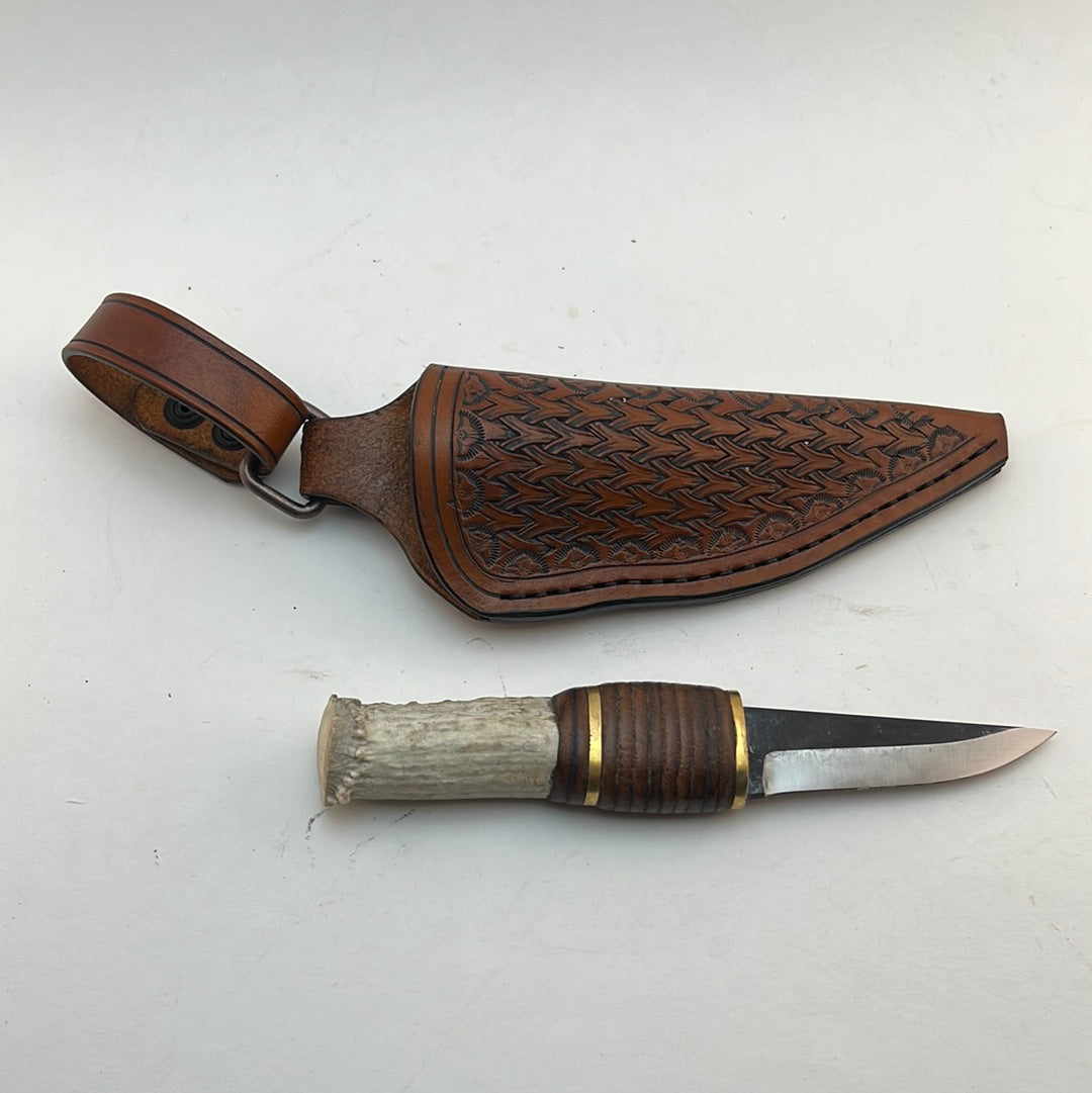 Pecks Woods Leather - Leather Spacer handle with antler piece #69