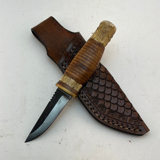 Pecks Woods Leather - Leather Spacer handle with antler pieces #39