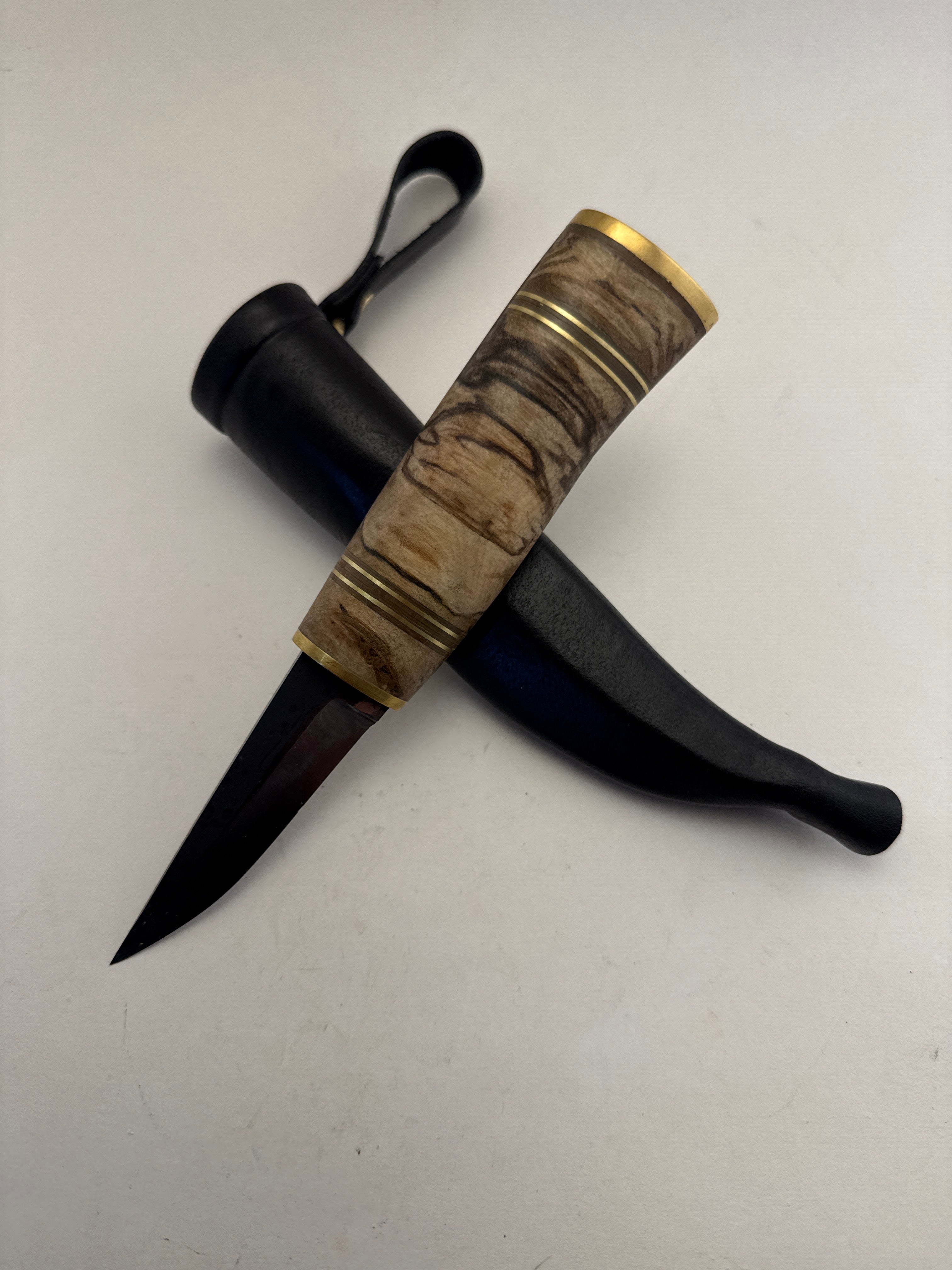 R.Nurmi PUUKKO - #27 Stabilized Spalted Birch, Birch Bark/Brass Spacers