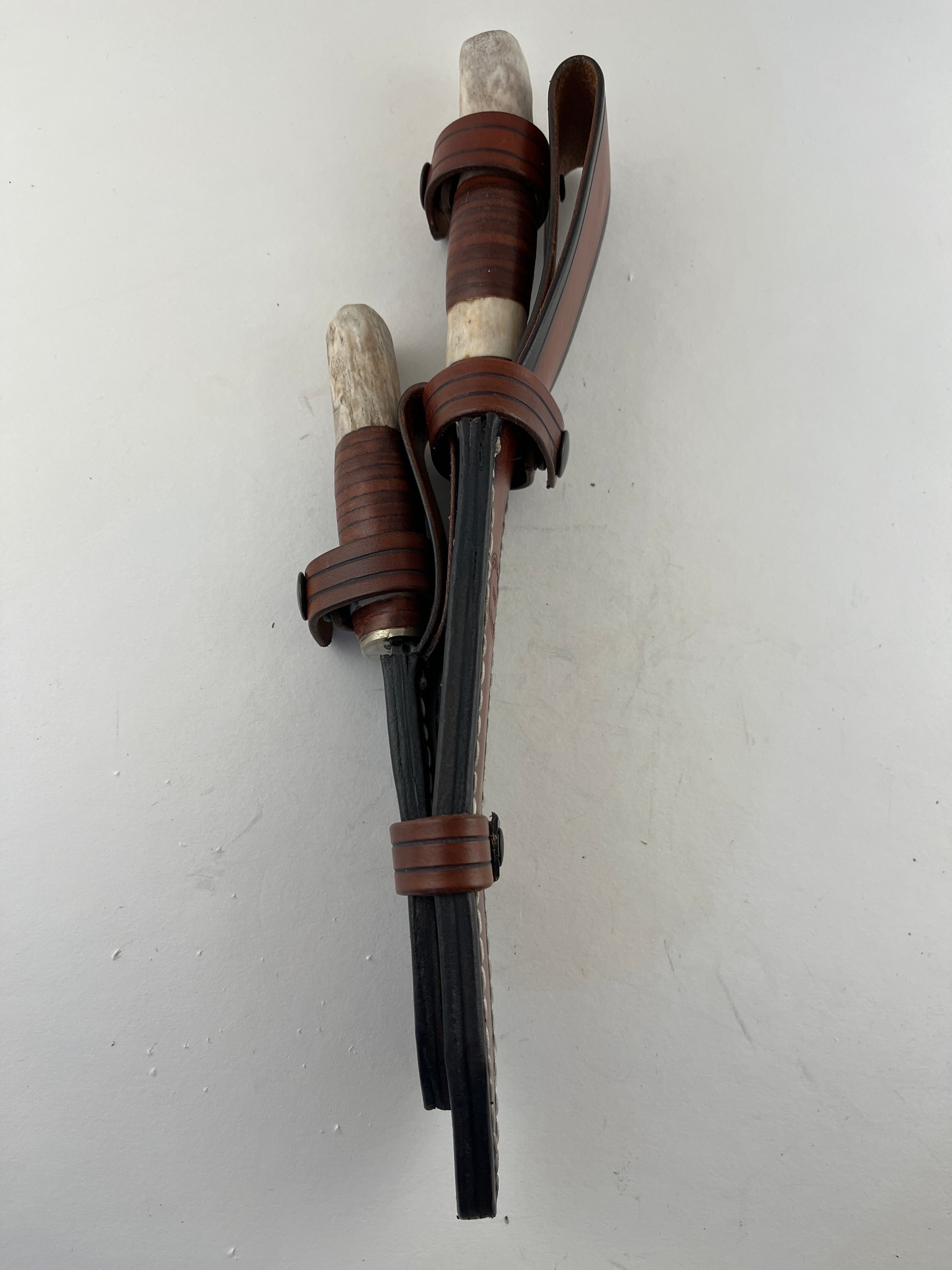 Pecks Woods Leather - Leather Spacer handle with antler pieces DOUBLE SET #117