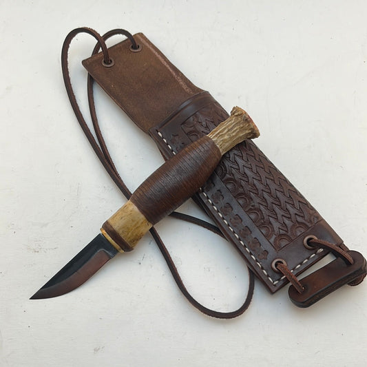 Pecks Woods Leather - Antler and Leather spacer Neck Knife #31