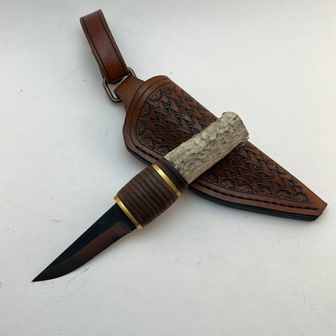 Pecks Woods Leather - Leather Spacer handle with antler piece #69