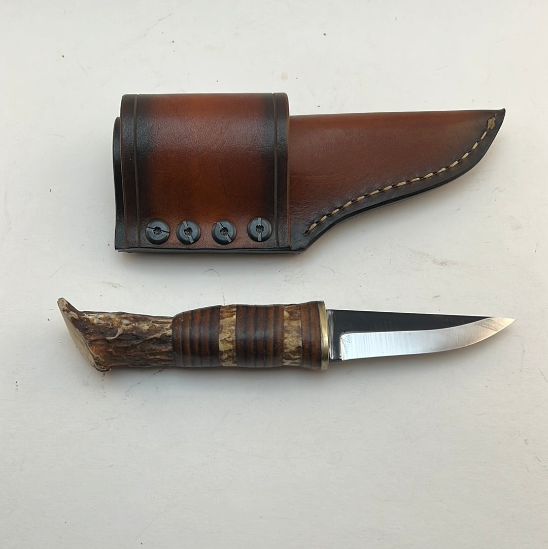 Pecks Woods Leather - Leather Spacer handle with antler pieces #66 (Scout Carry)