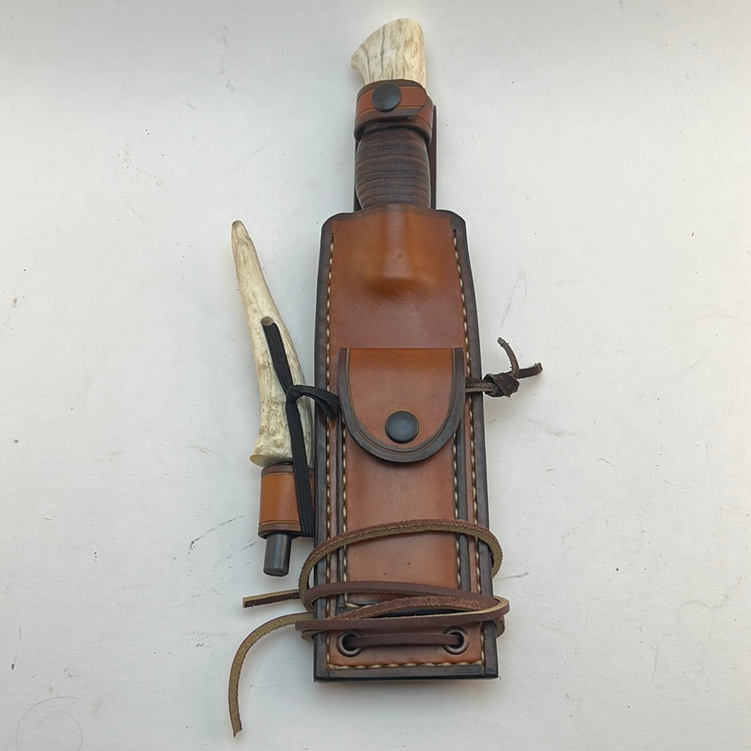 Pecks Woods Leather - Knife, Ferro Rod, Diamond Sharpener, and Leather sheath #75