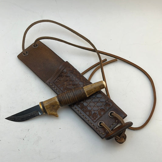 Pecks Woods Leather - Antler and Leather spacer Neck Knife #28