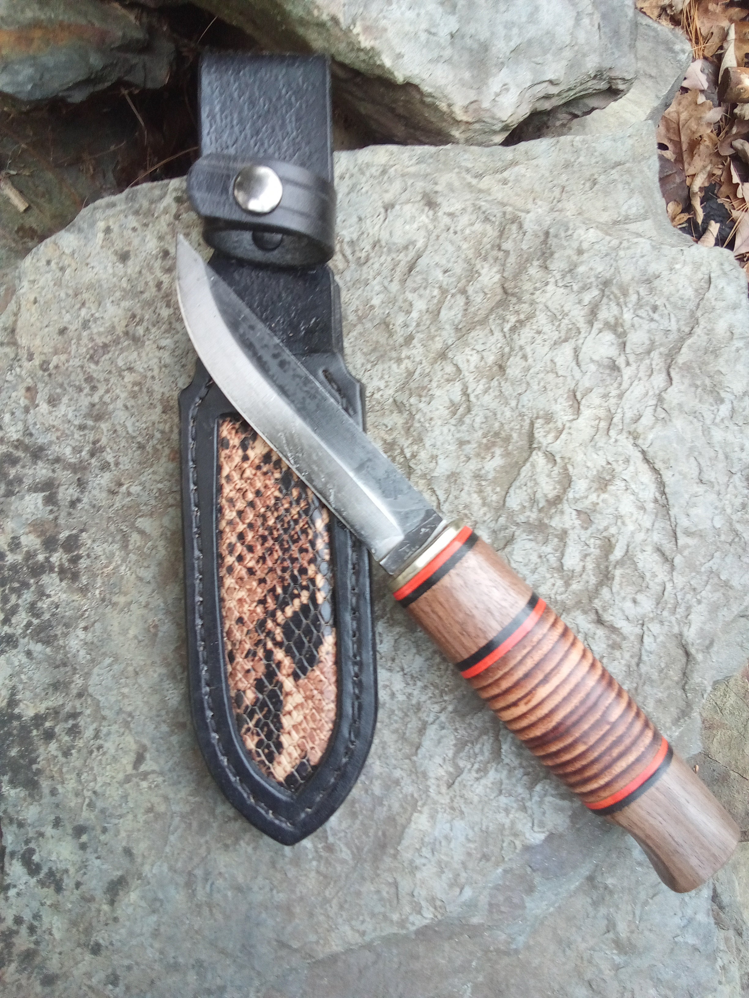 Pecks Woods Leather - Black Walnut / Leather Spacer with Reptile Print leather inlay #139