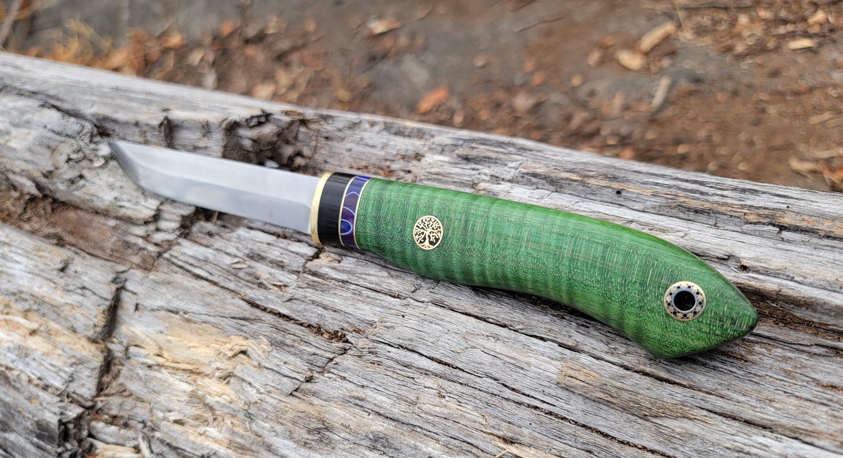 Pete's Custom Knives - 125mm Green Maple Puukko #13