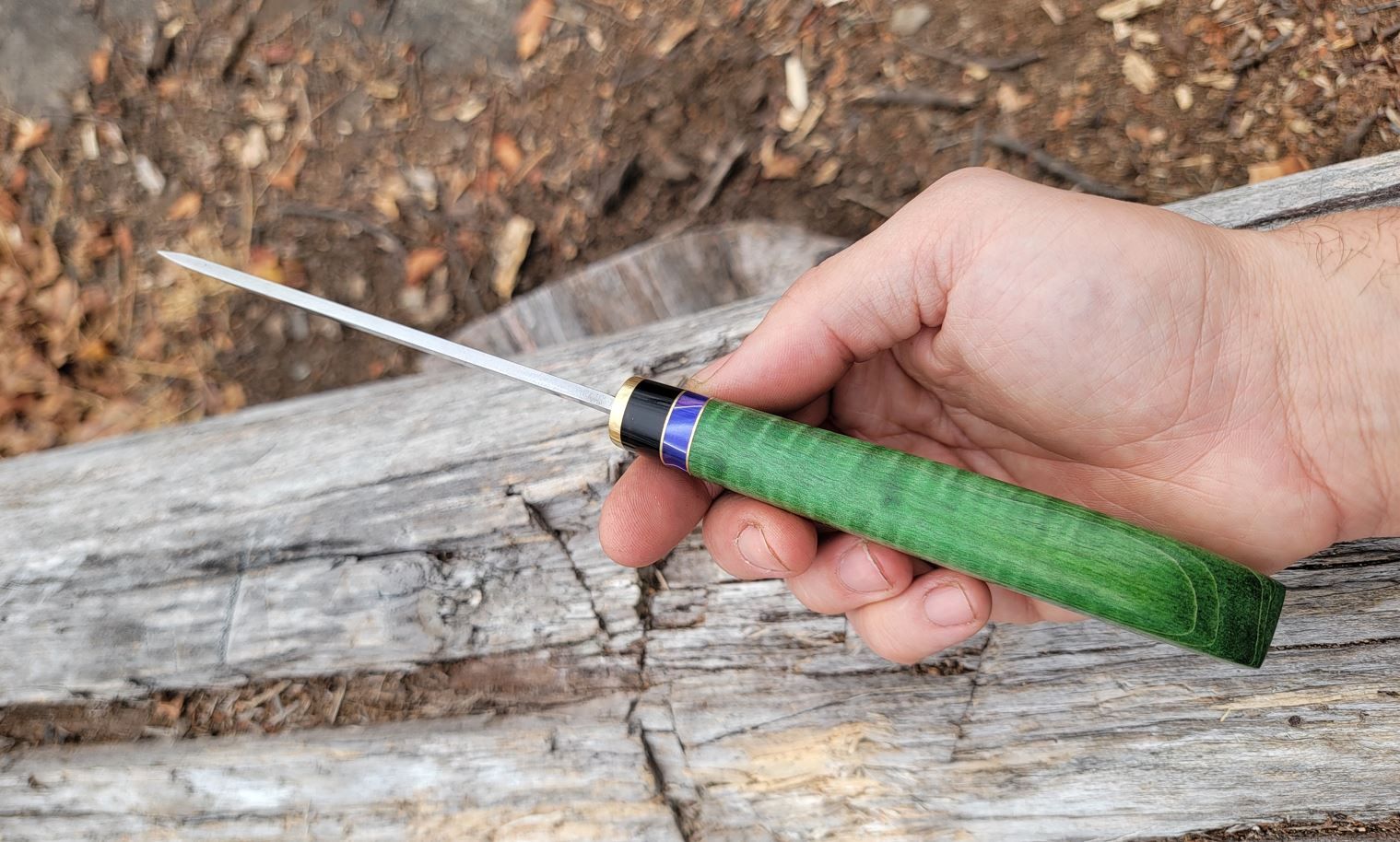 Pete's Custom Knives - 125mm Green Maple Puukko #13