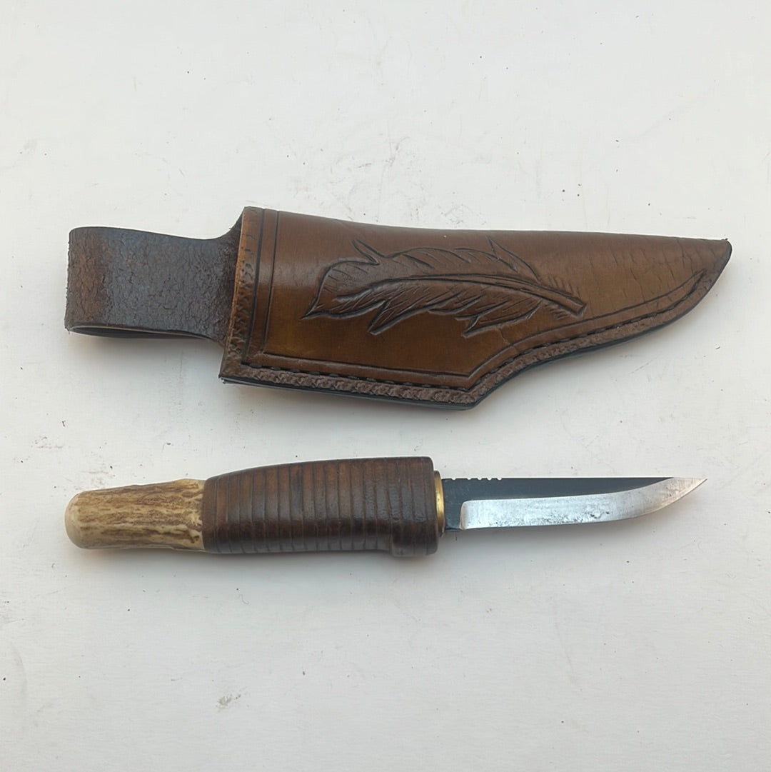 Pecks Woods Leather - Leather Spacer handle with antler piece #25