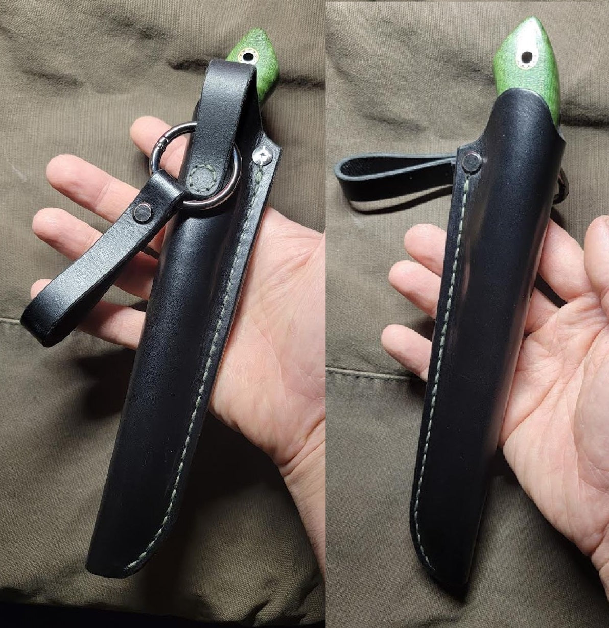Pete's Custom Knives - 125mm Green Maple Puukko #13