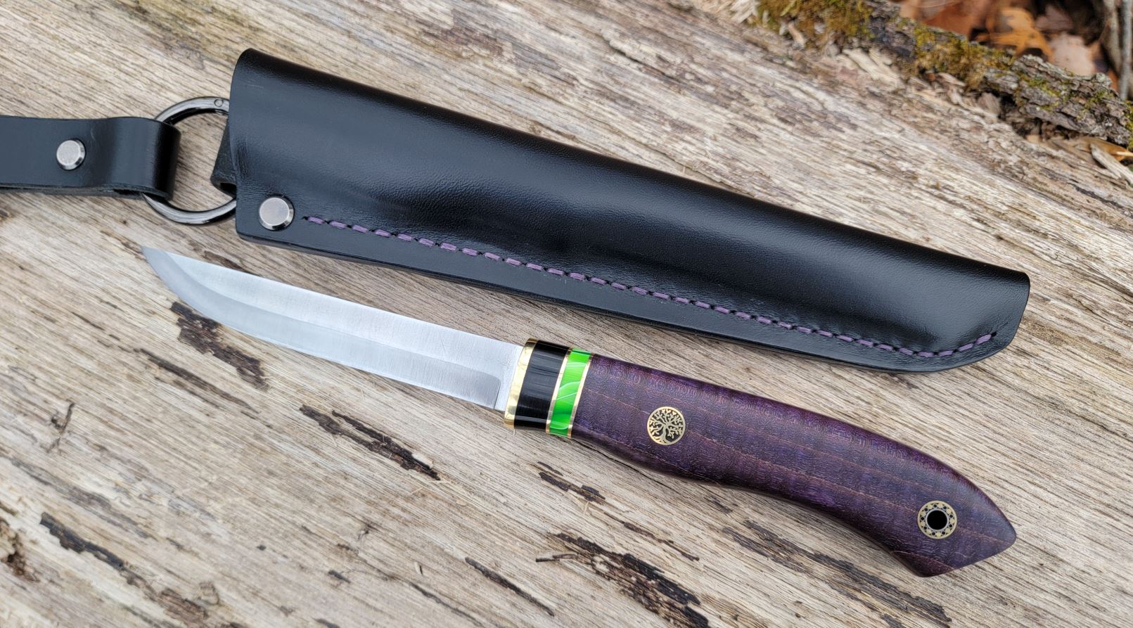 Pete's Custom Knives - 125mm Violet Maple Puukko #14