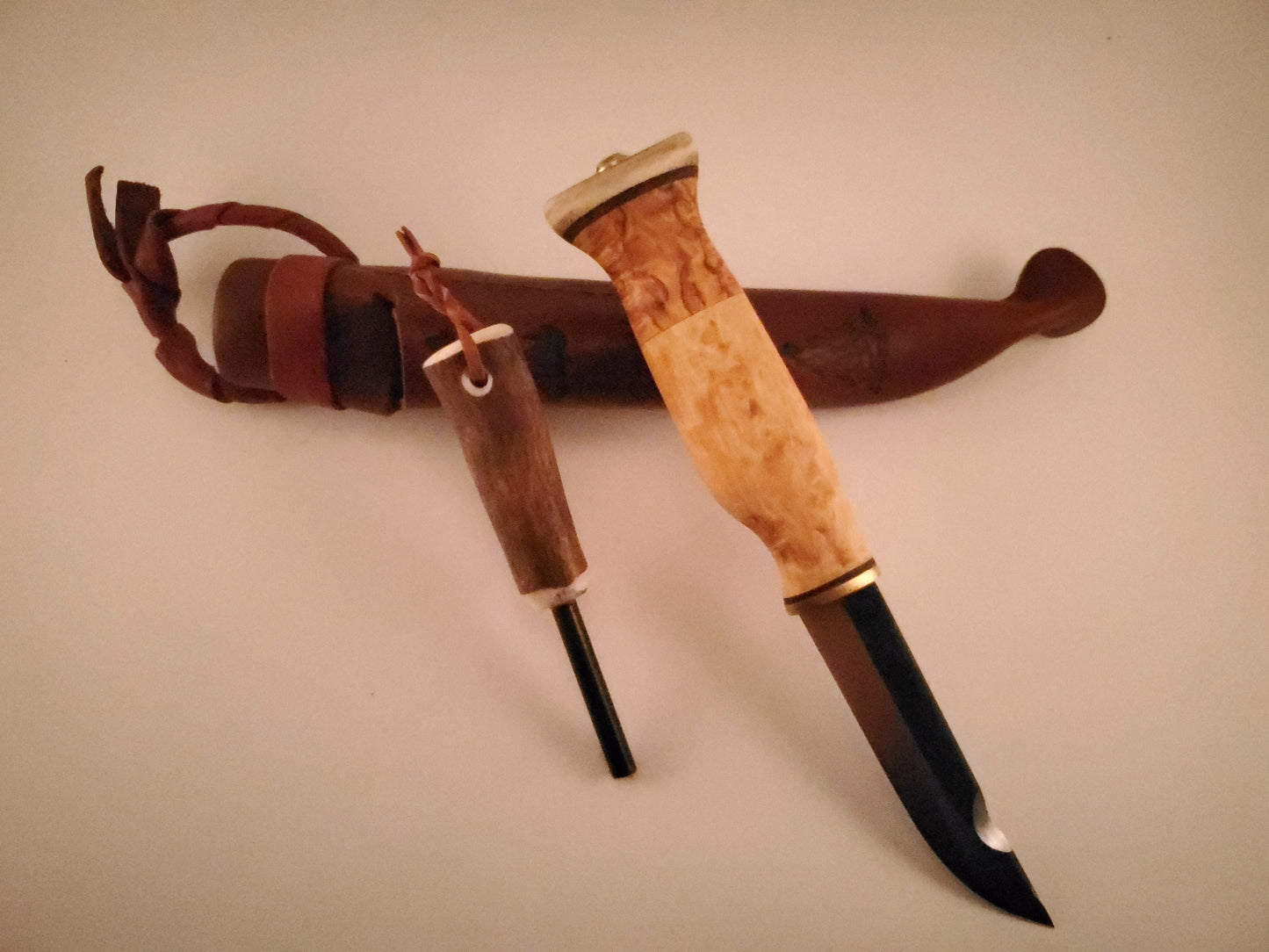 Wood Jewel Utility Knife With Firesteel Bushcraft Outdoor Puukko Knife