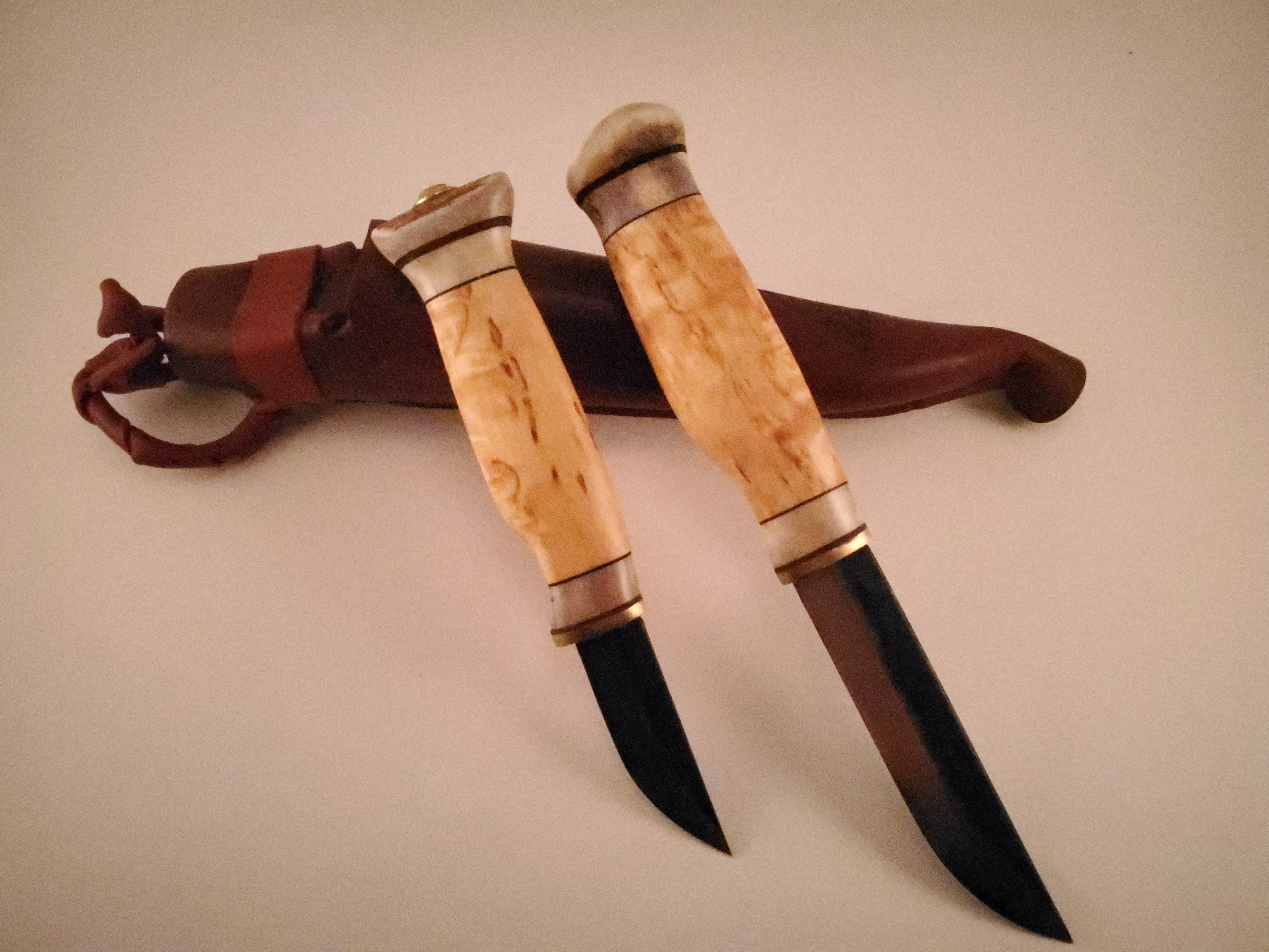 Wood Jewel Double Knife Combo Set Bushcraft Outdoor Puukko Knife