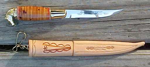 Järvenpää Bushcraft Mini Horsehead Puukko knife with sheath
