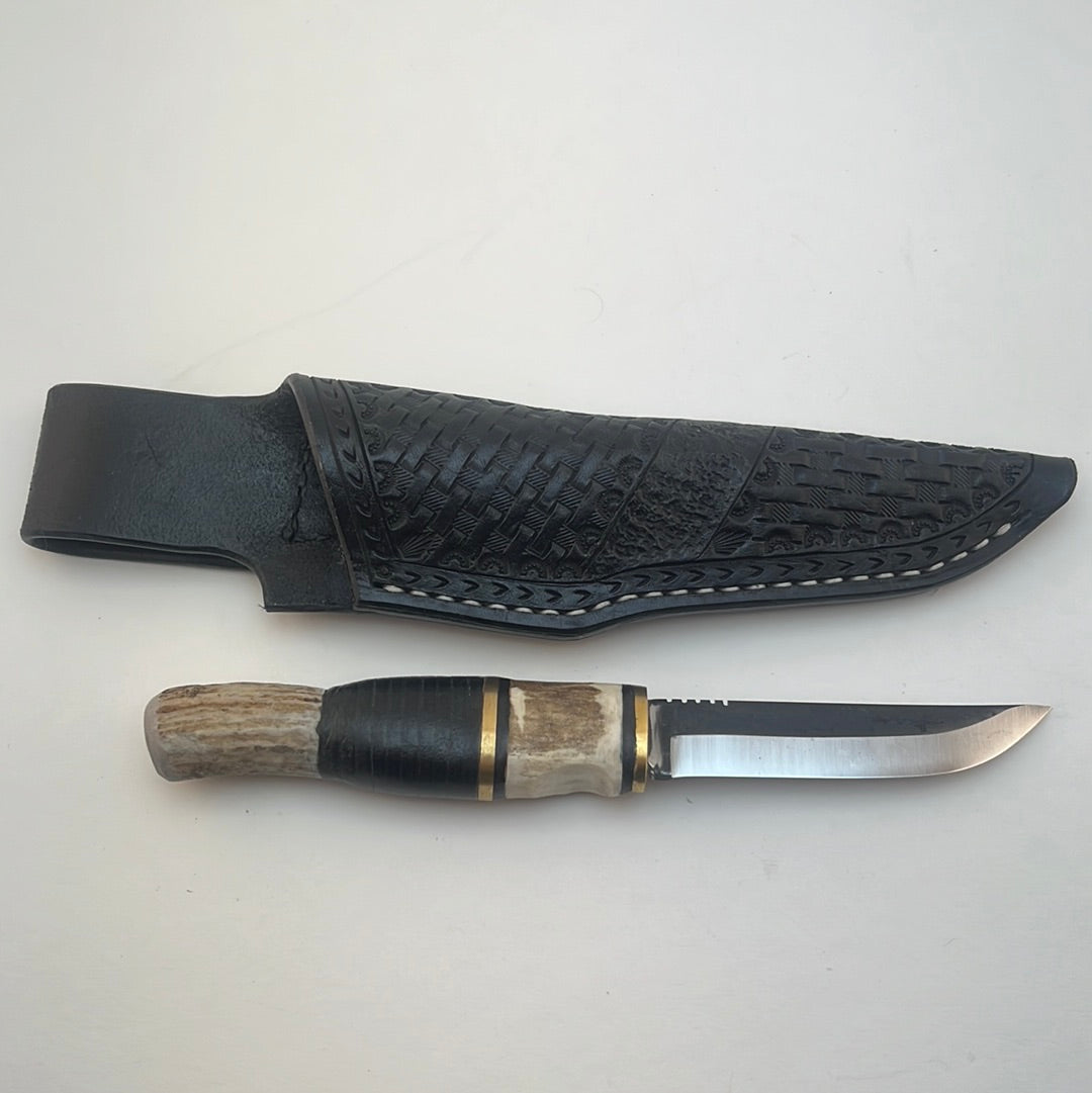 Pecks Woods Leather - Leather Spacer handle with antler pieces #12
