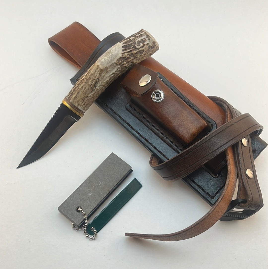 Pecks Woods Leather - Knife, Ferro Rod, Sharpener, and Leather sheath #15