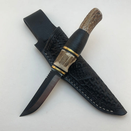 Pecks Woods Leather - Leather Spacer handle with antler pieces #12