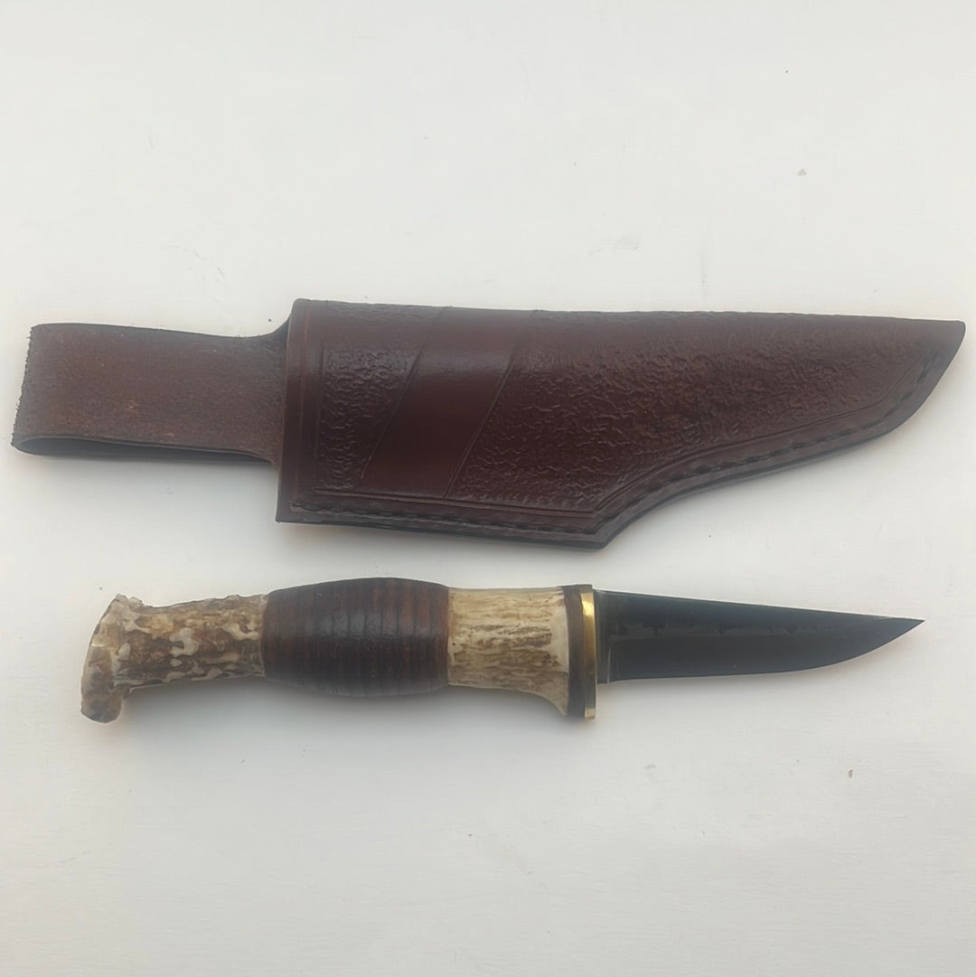 Pecks Woods Leather - Leather Spacer handle with antler pieces #21