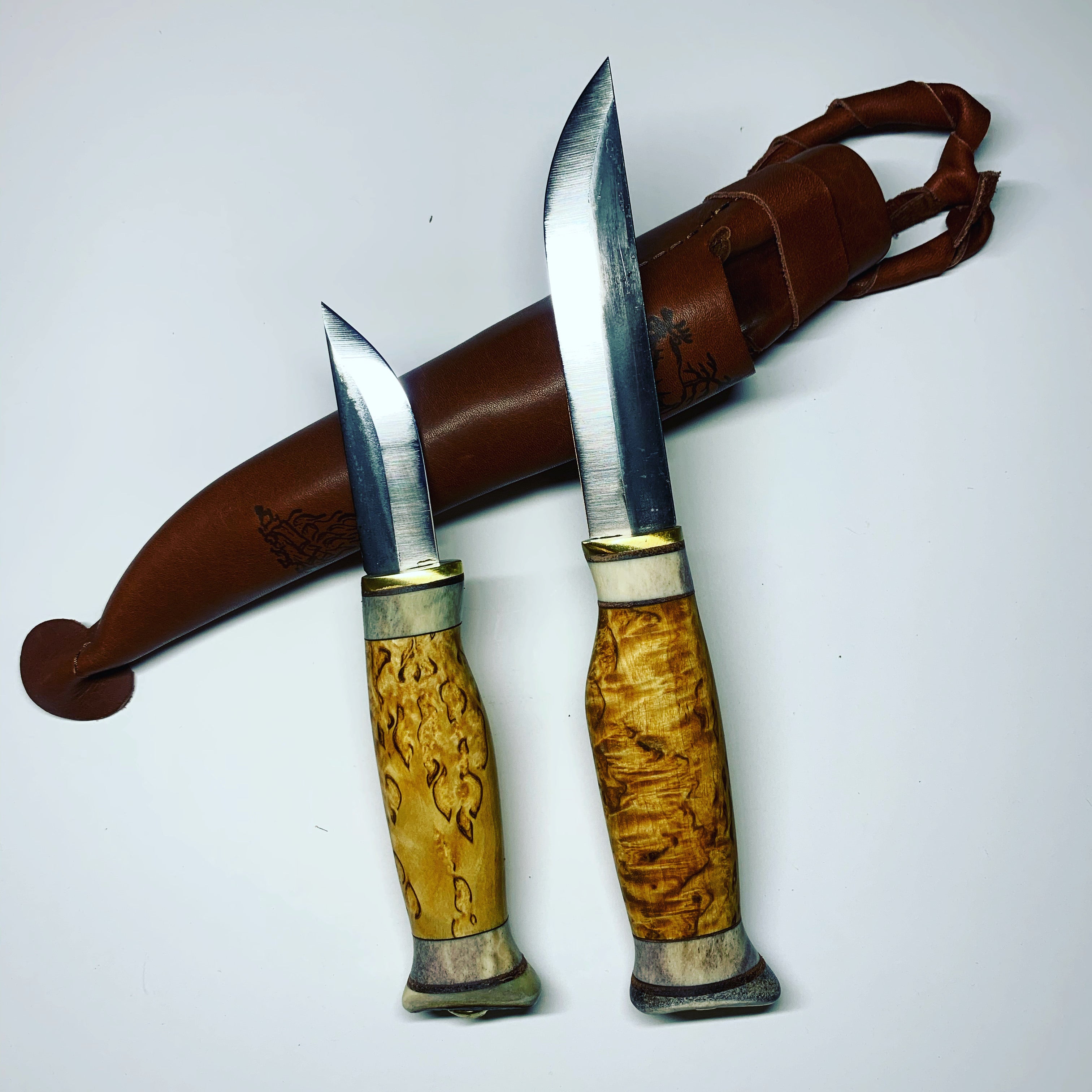 Wood Jewel Double Knife Combo Set Bushcraft Outdoor Puukko Knife