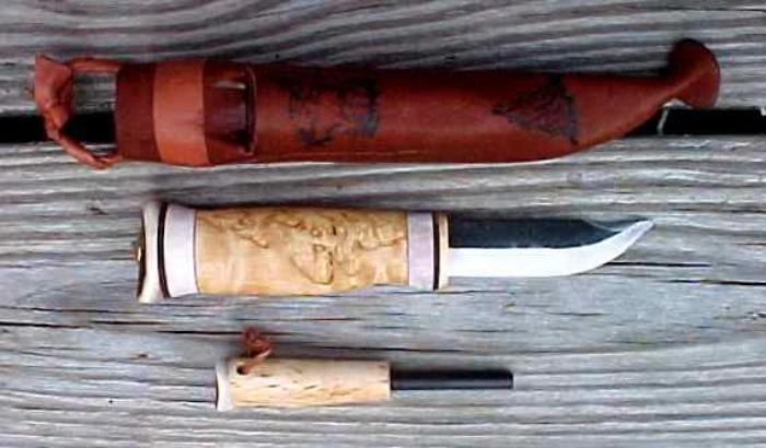 Wood Jewel Carving Knife With Firesteel Bushcraft Outdoor Puukko Knife